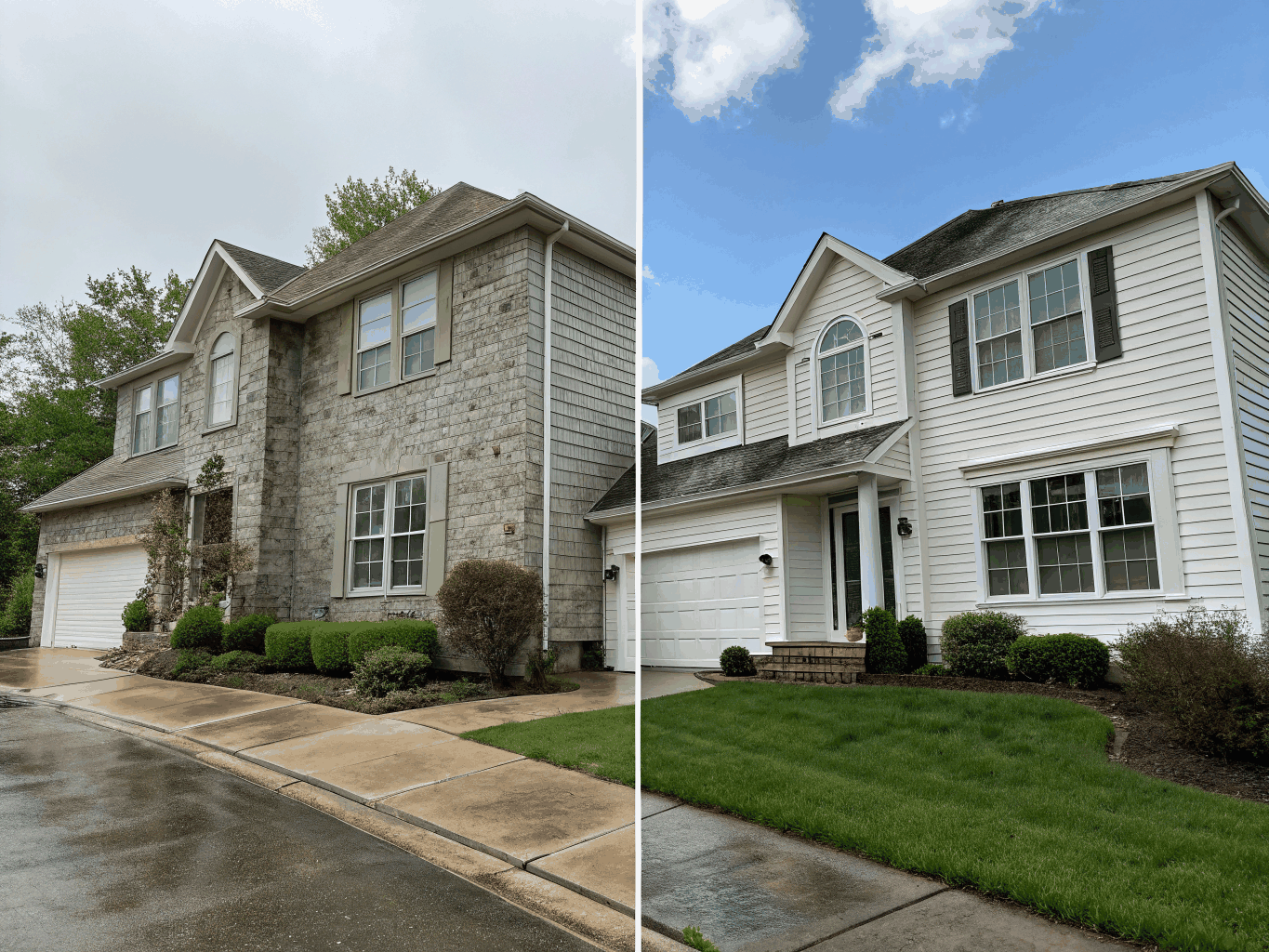 A clean house exterior after professional washing